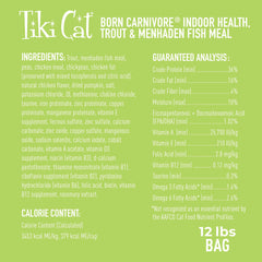 Tiki Cat Born Carnivore Indoor Health, omega-3 y omega-6 para nutrición equilibrada.