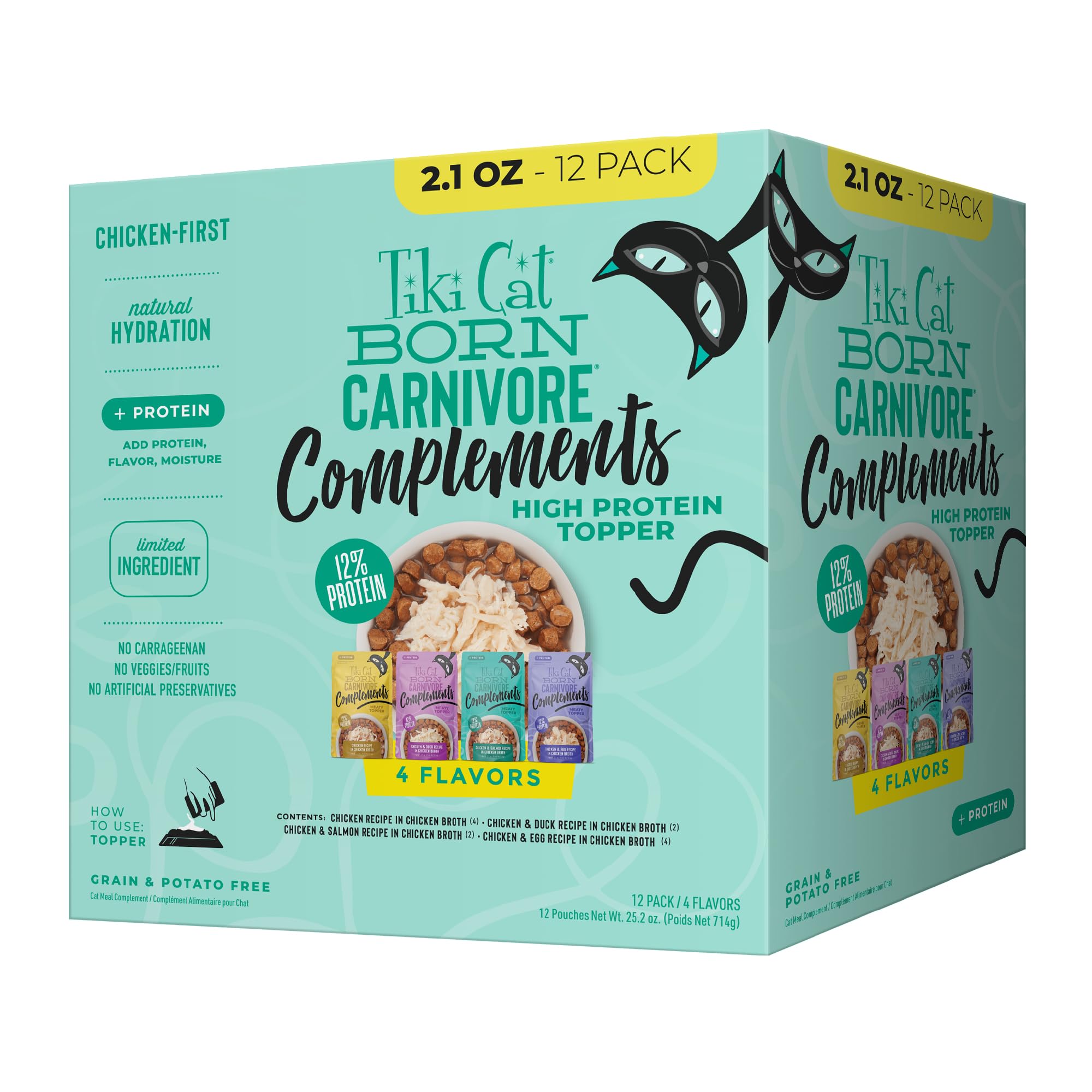 Gato disfruta de la bolsa de pollo de TIKI PETS Tiki Cat Born Carnivore Complements, alta proteína