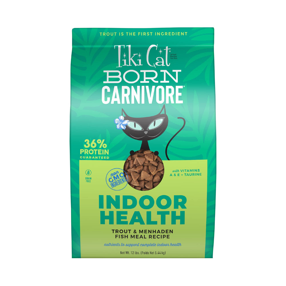 Tiki Cat Born Carnivore Interiores, bolsa de 12 libras, ideal para gatos de interiores.
