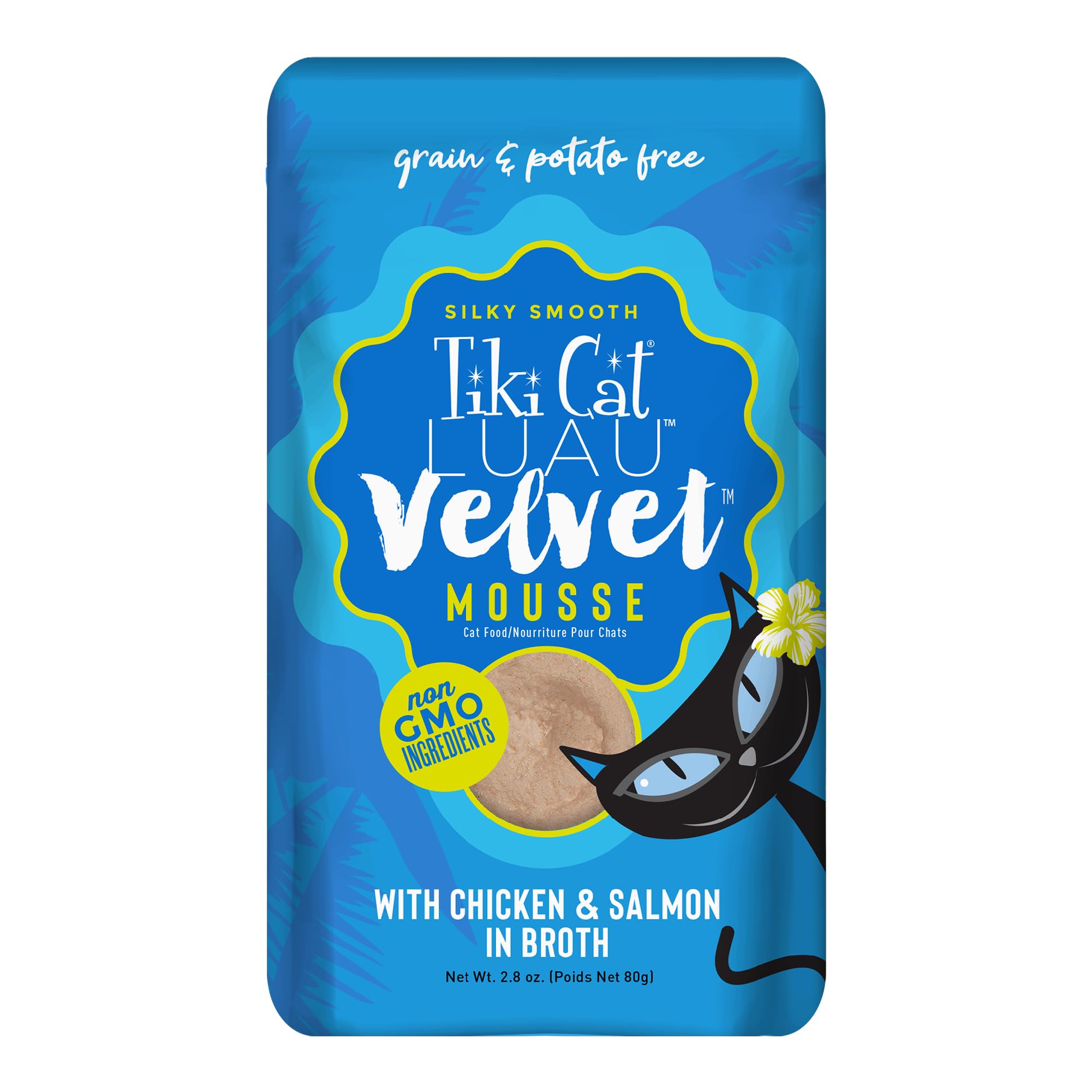 Tiki Cat Luau Velvet Mousse en envase, porciones listas para alimentar