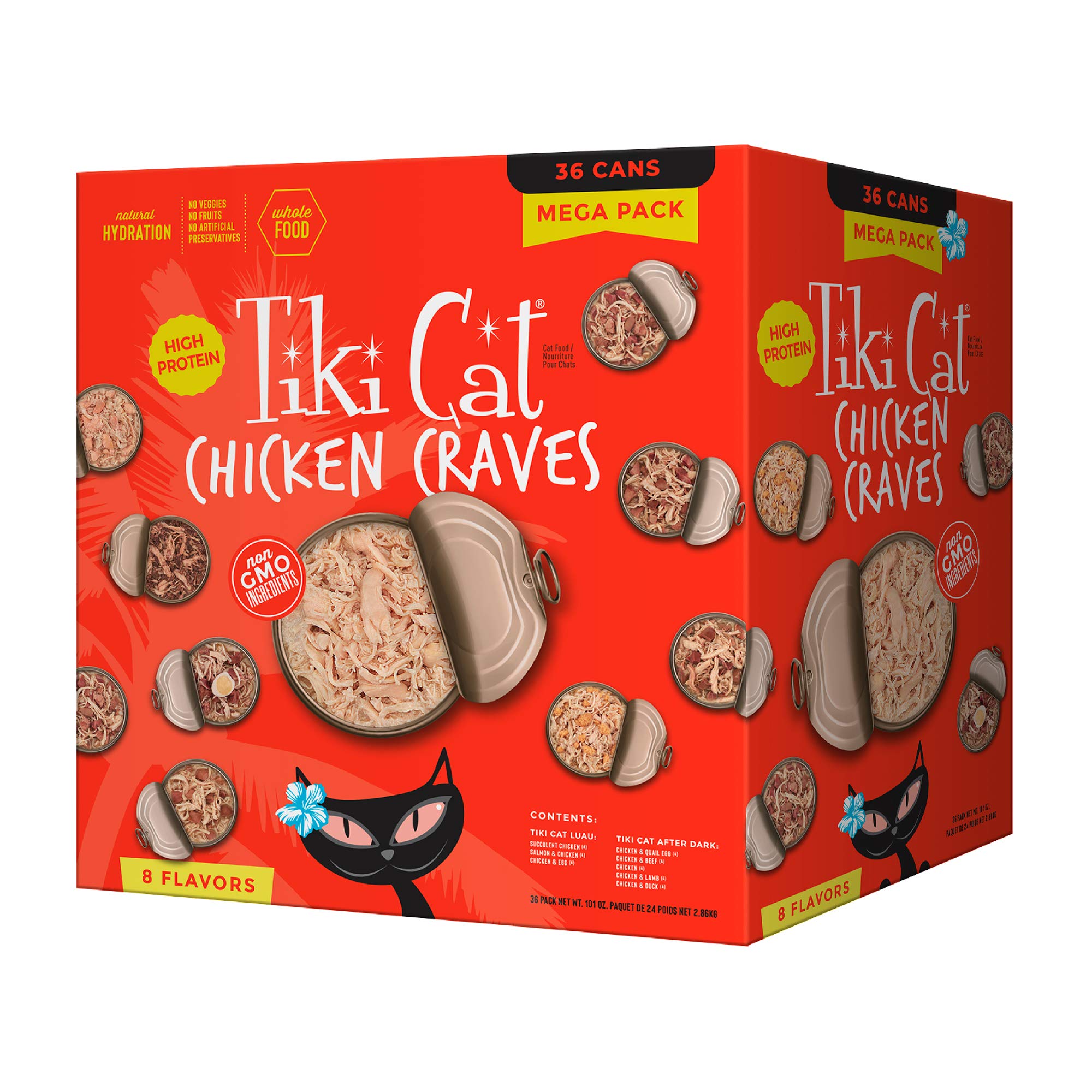 Tiki Cat Craves Gran Paquete ofrece 36 porciones de proteína de calidad para su gato.