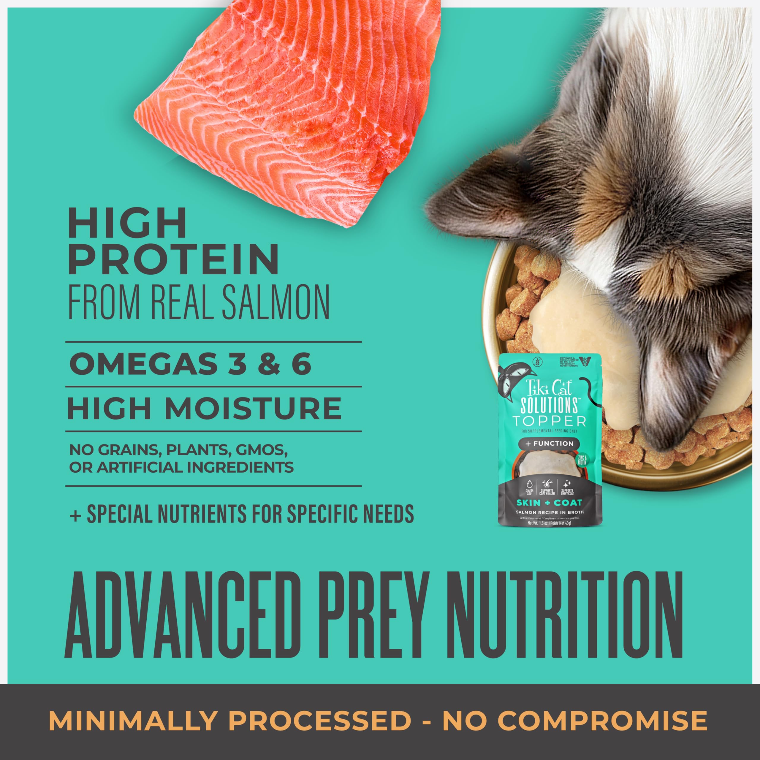 Fuente de Omega-3 y Omega-7 para pelaje saludable.