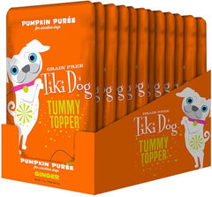 Tiki Pets Topper estomacal puré de calabaza y jengibre en sobres para fácil porción.