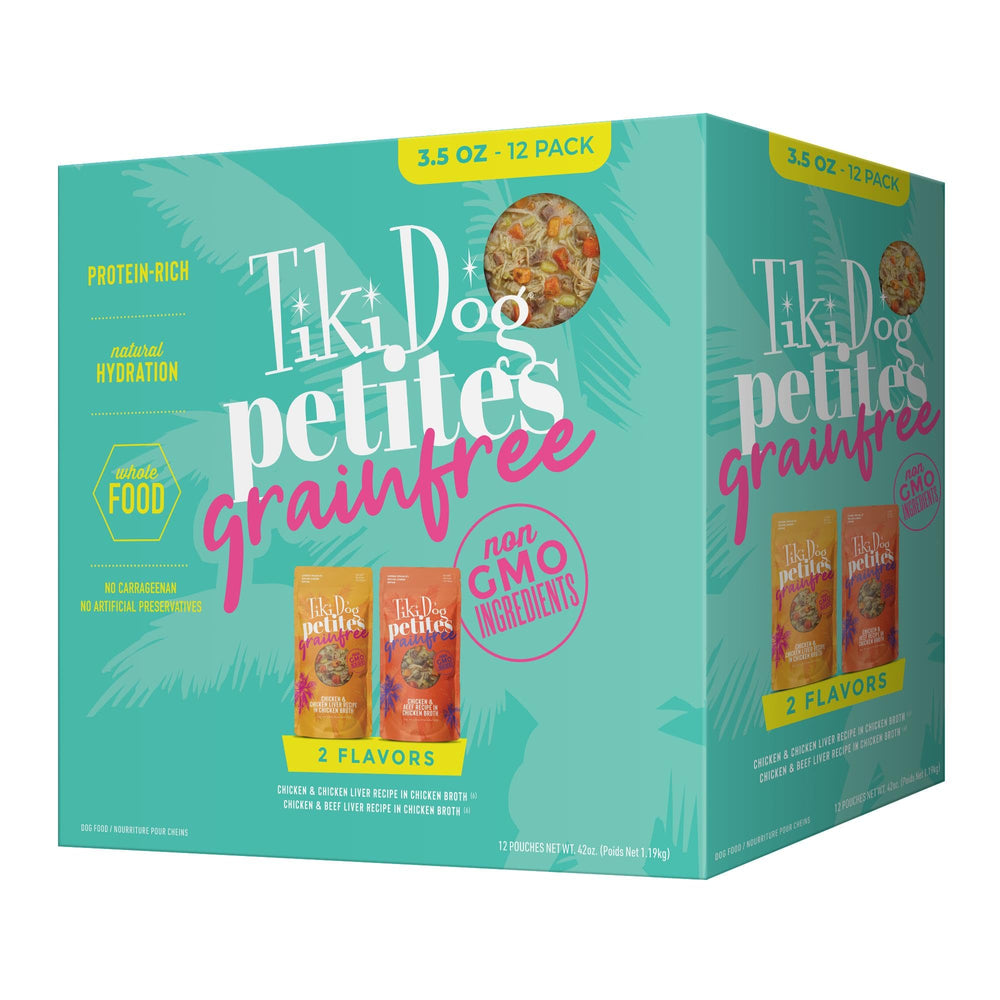 Tiki Dog Petites: variedad de paquetes para perros pequeños.