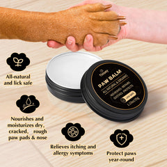 Aplicación del Tinioey balm en patas del perro para hidratación suave