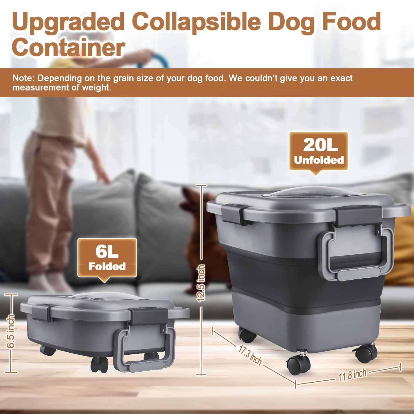 TIOVERY con ruedas removibles, fácil transporte de alimento para mascotas.