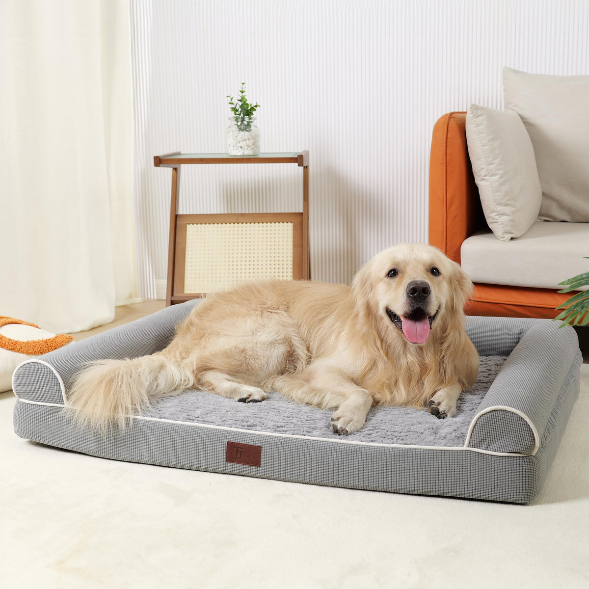 Cama ortopédica de TJSOULER con vista frontal, soporte para cabeza y articulaciones.