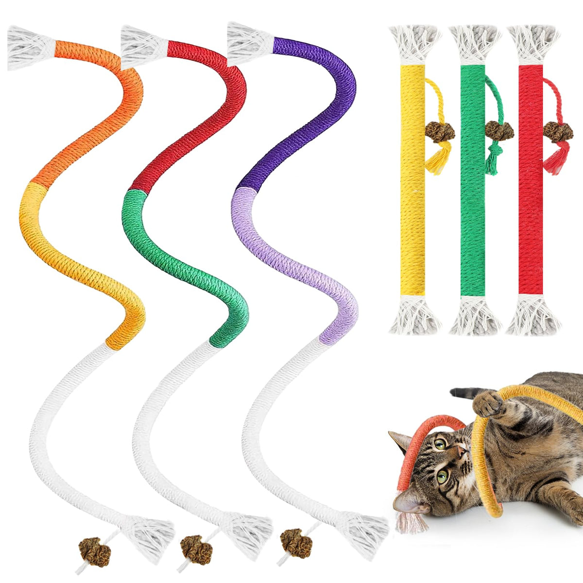 Juguete Tocirelo gato cuerda masticable seis-unidades para juego y distraccion segura