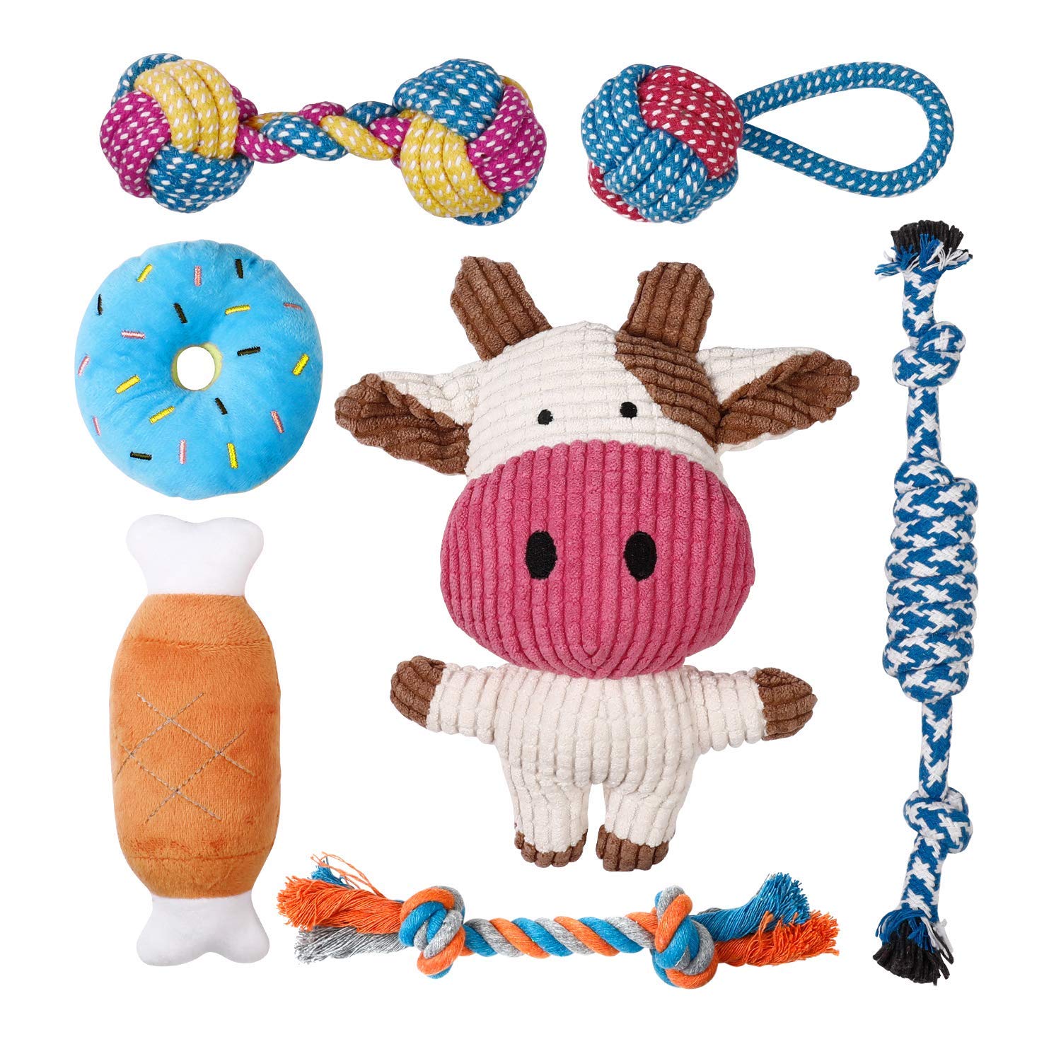 Toozey: conjunto de 7 juguetes para perros pequeños, ideal para juego diario.
