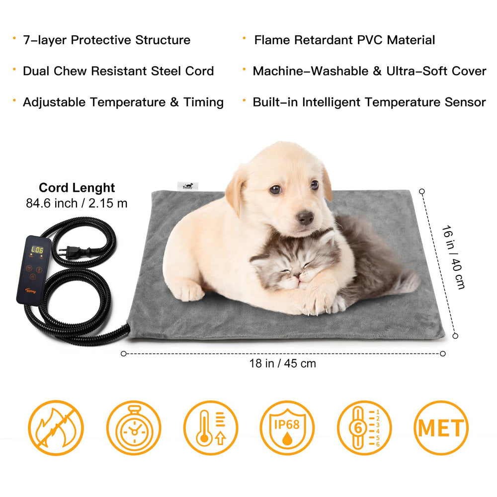 Toozey almohadilla calefactable para perros y gatos con seis ajustes de temperatura.