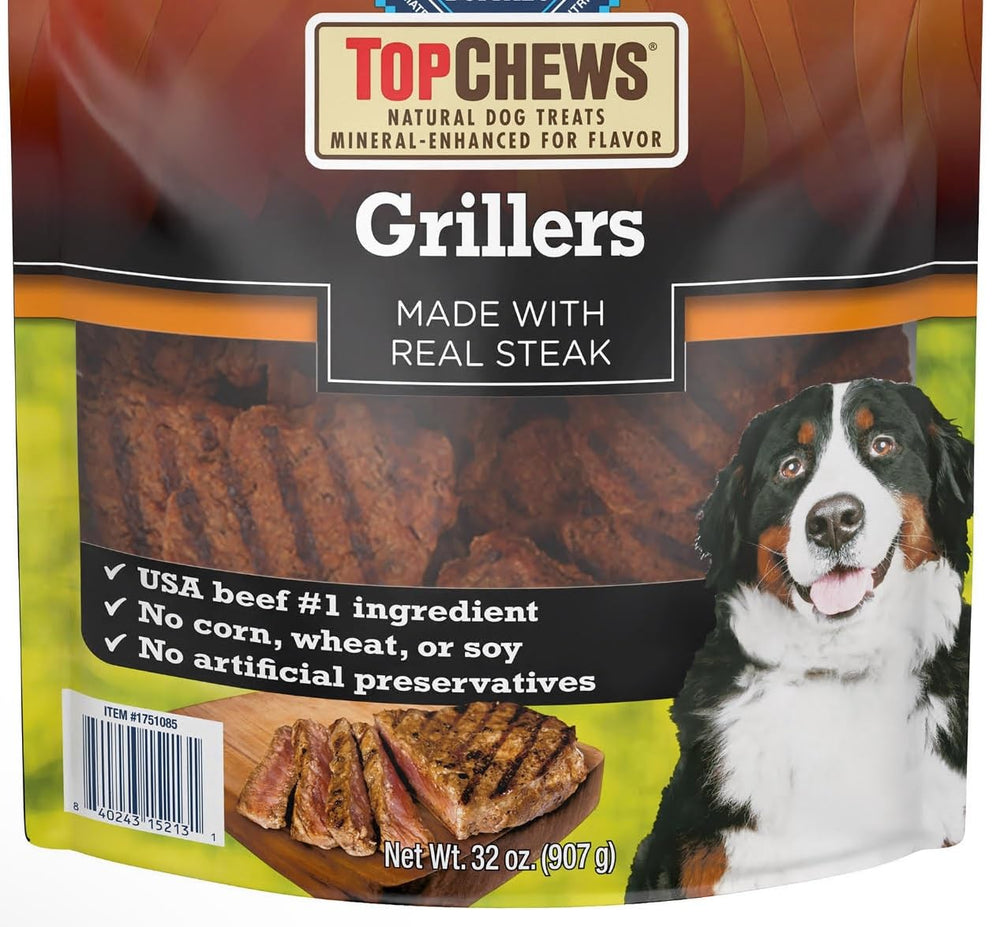 Top-Chews Grillers con filete real, el empaque puede variar, ideal para recompensa diaria.