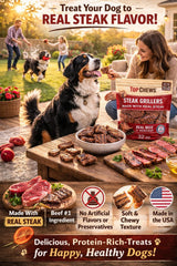 Top Chews Steak Grillers, tamaño ideal para entrenamiento y recompensas.
