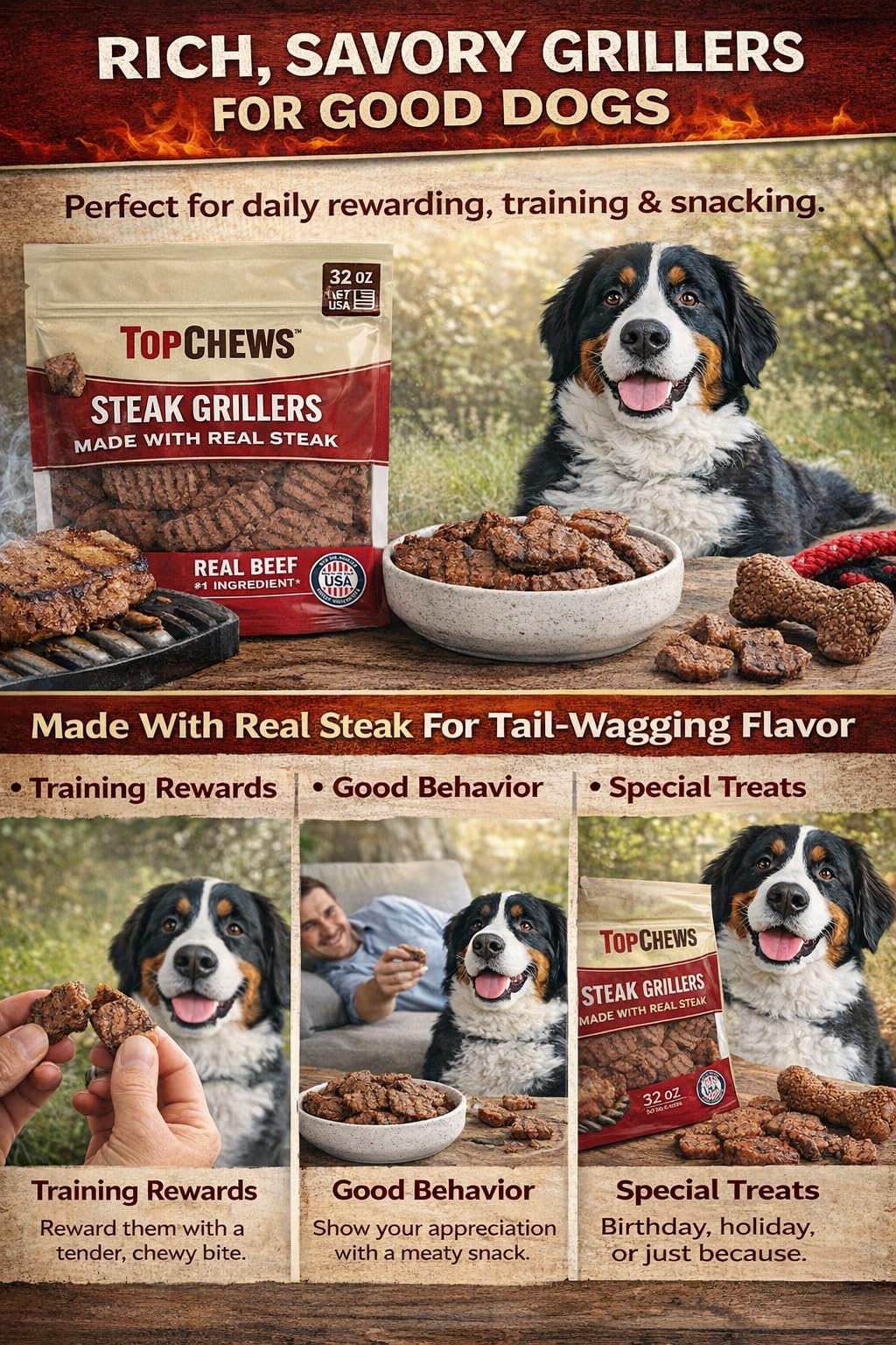 Top Chews Steak Grillers, perfecto para hogares con varios perros.