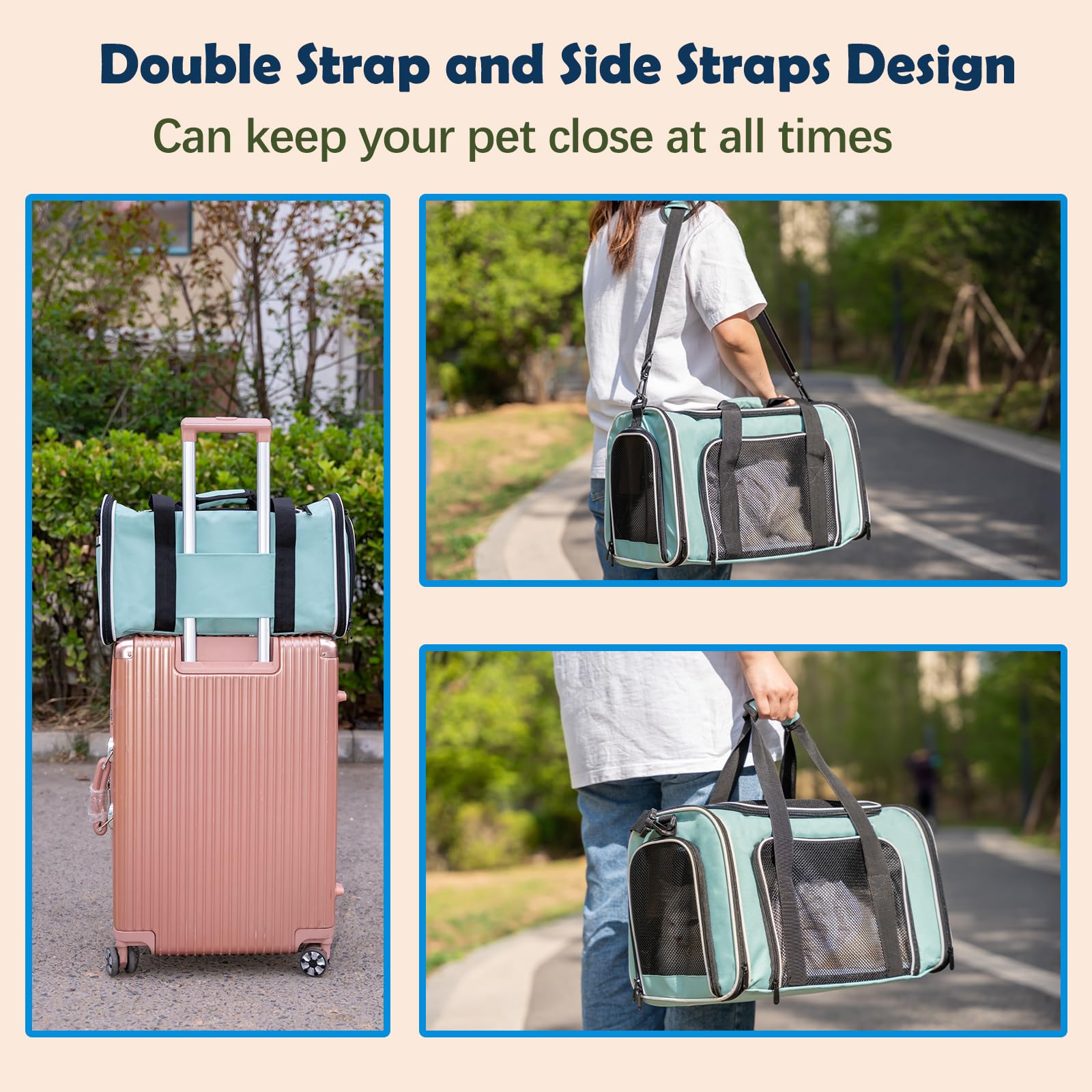 Top Tasta portamascotas plegable verde para vuelo cómodo