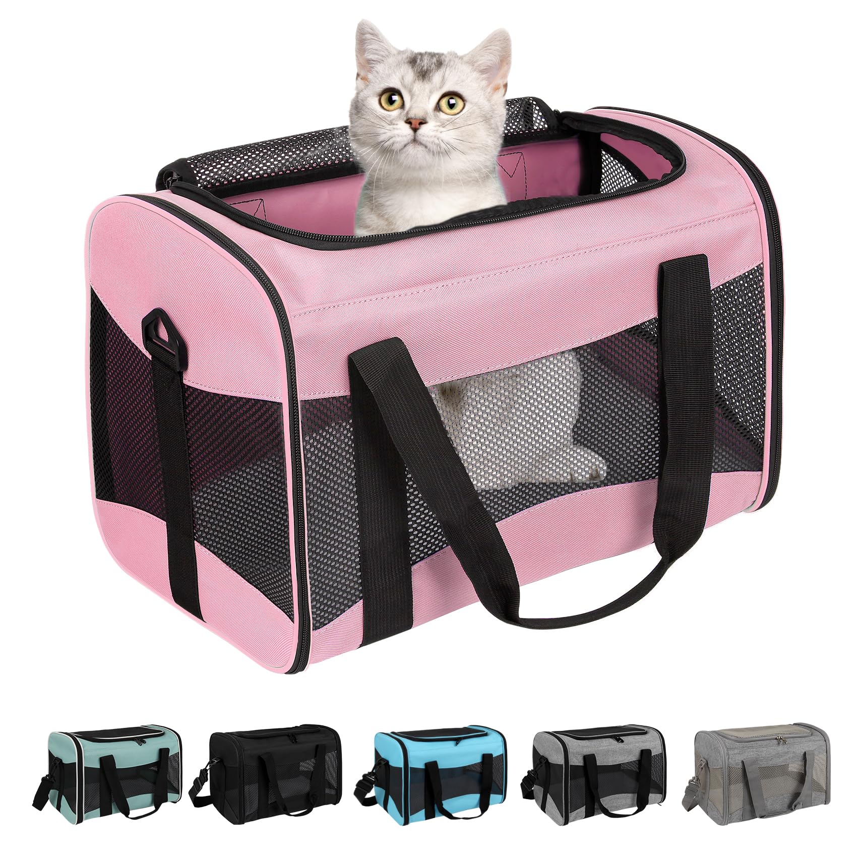 Top tasta transportín para gatos bajo asiento, ideal para cabinas de avión.