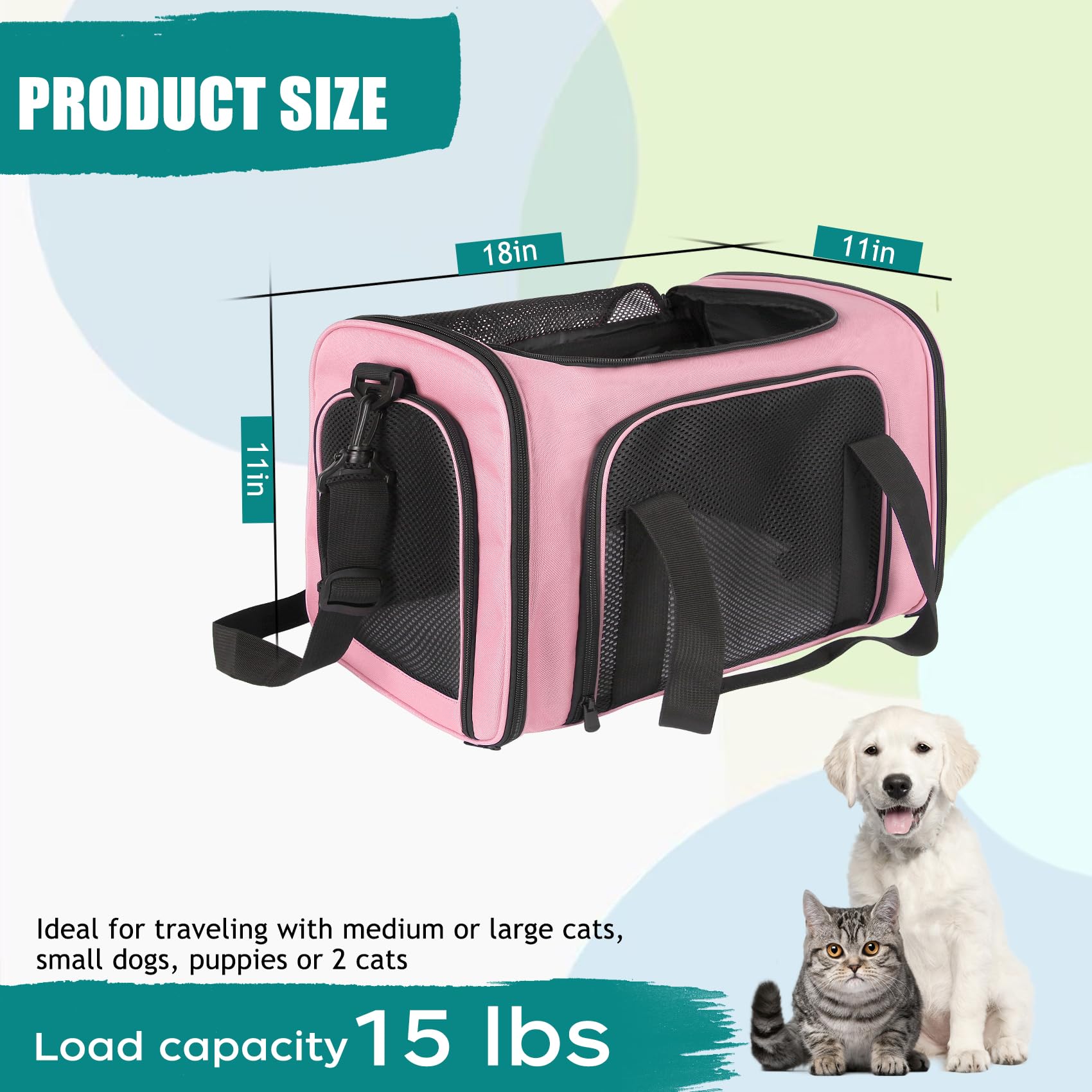 Top Tasta transportín mascotas rosa, material resistente protege durante viajes.