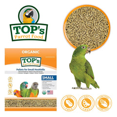 TOP's Parrot Food Pellets con ingredientes orgánicos para una dieta natural de aves.