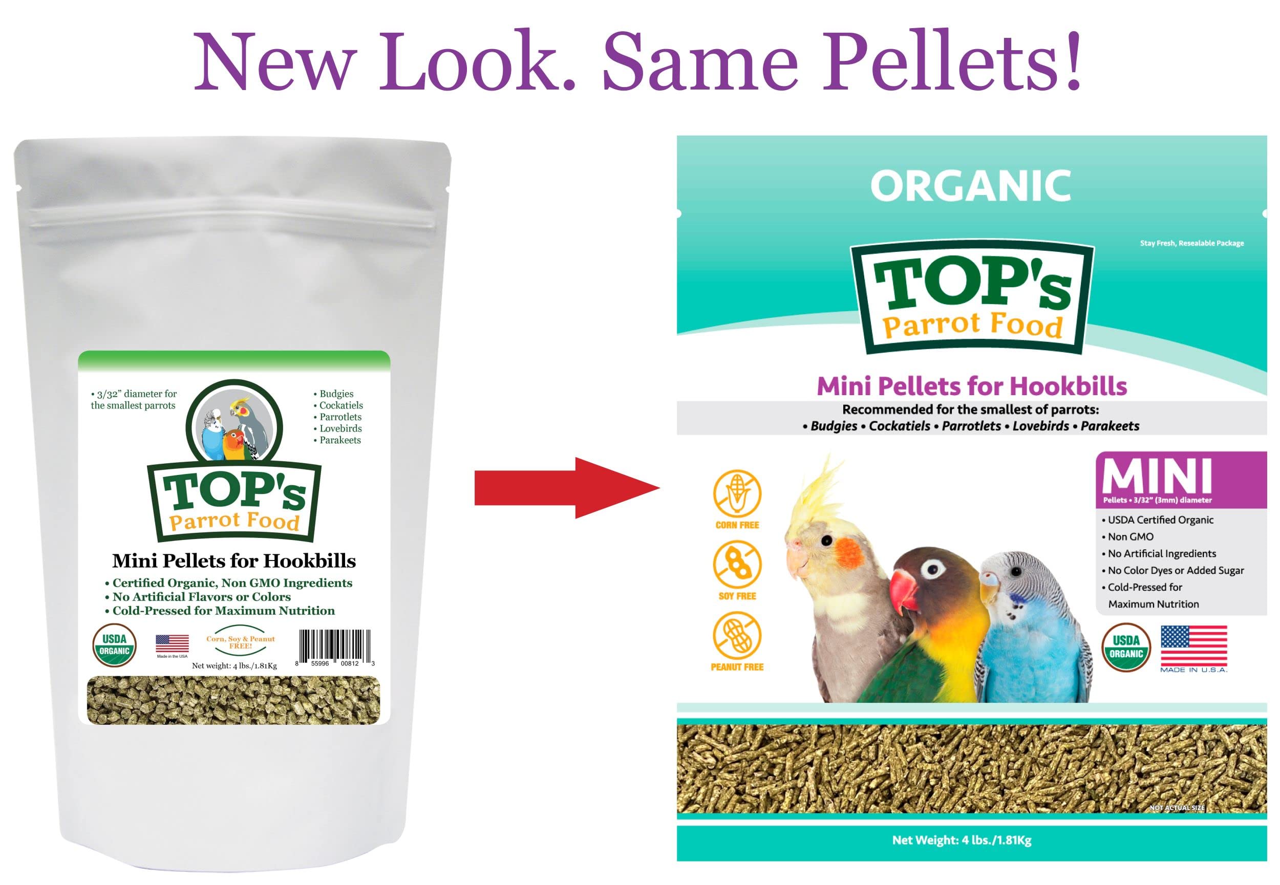 TOP's Parrot Food Mini Granulos sin colorantes artificiales