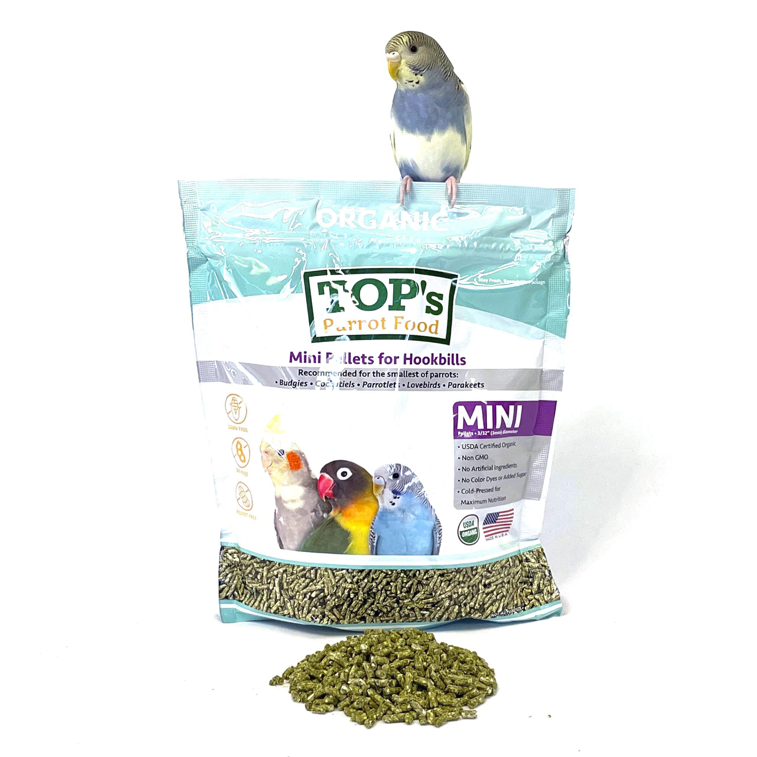 TOP's Parrot Food Mini Pellets: bolsa práctica para alimentar a tu lorito.