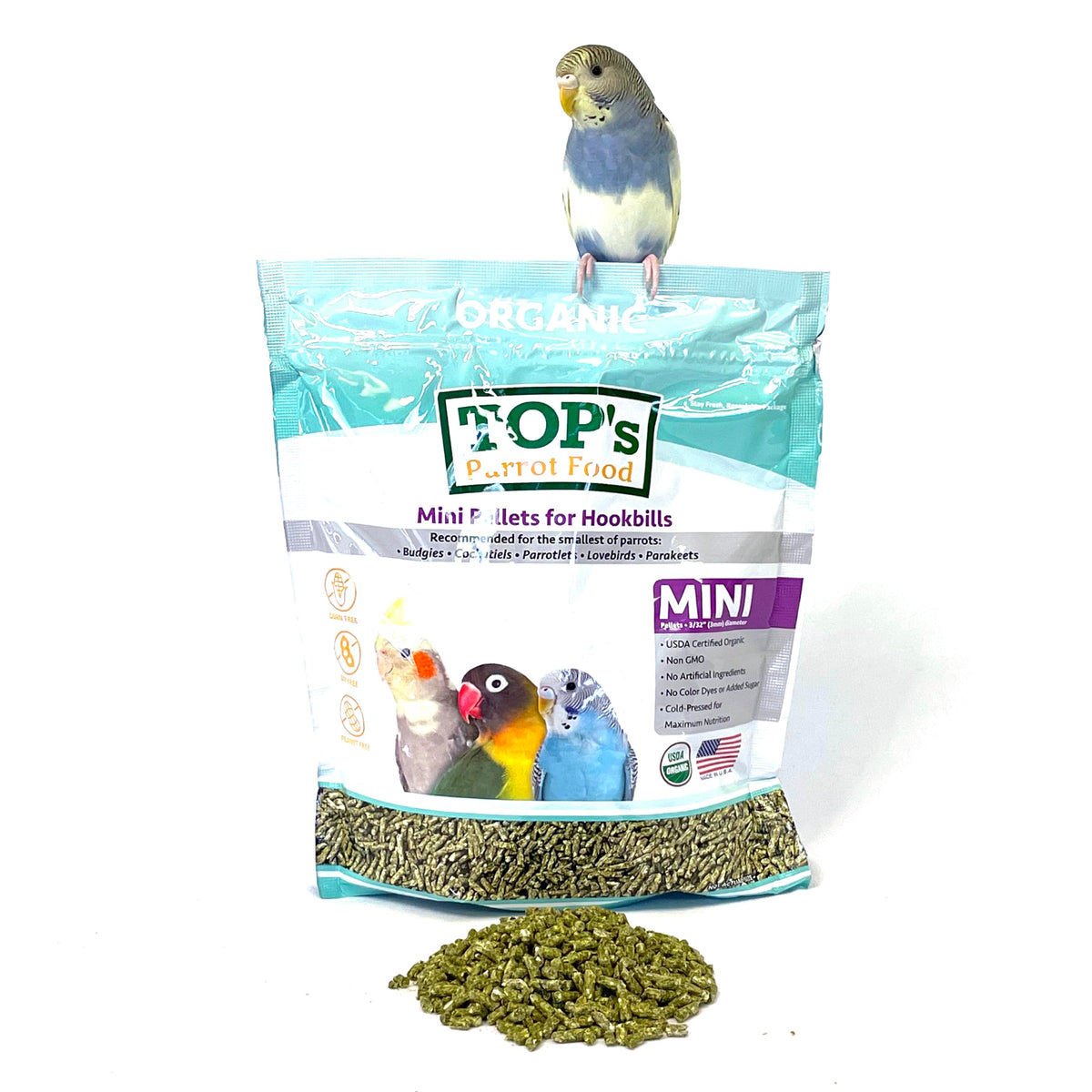 TOP's Parrot Food Mini Pellets: bolsa práctica para alimentar a tu lorito.