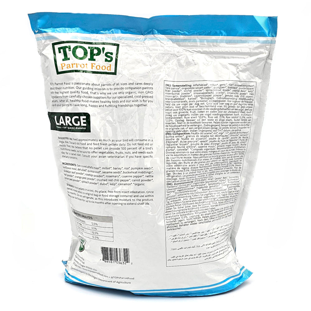 TOP's Parrot Food Pellets Hookbills: nutrición equilibrada para loros grandes y medianos