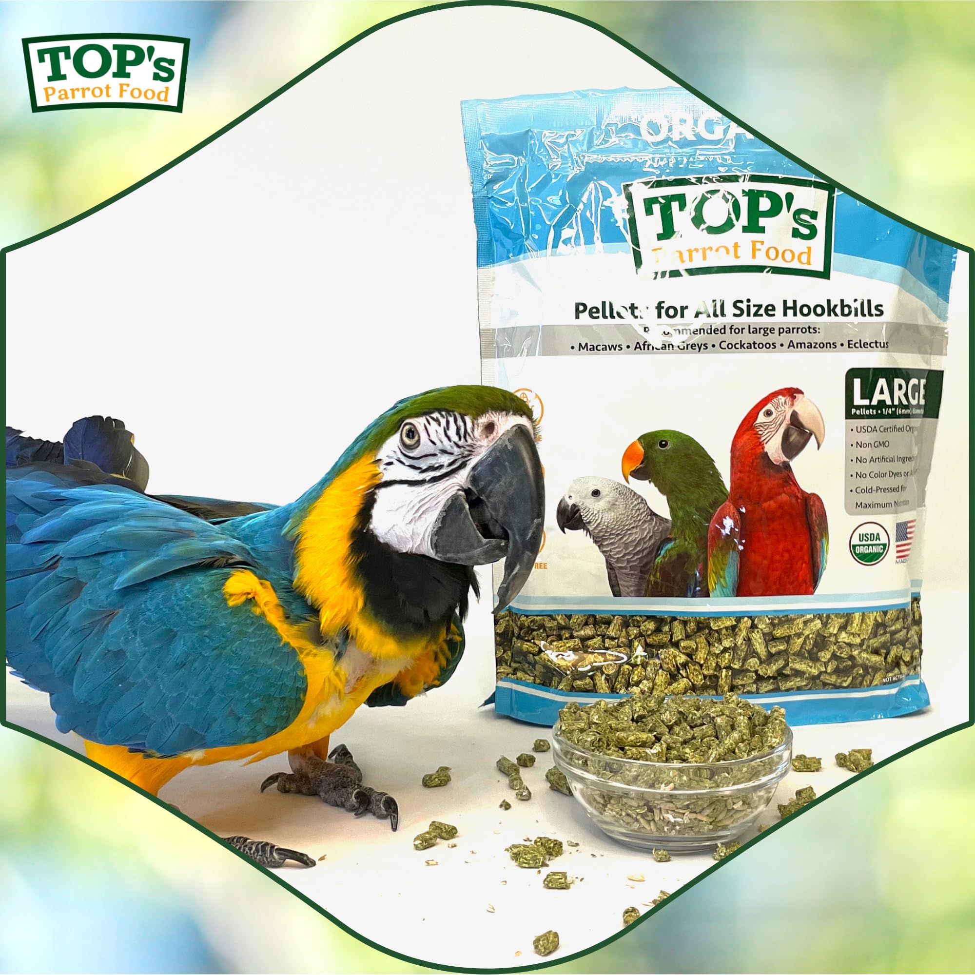 TOP's Parrot Food Pellets Hookbills: sin cacahuate, opción natural para loros