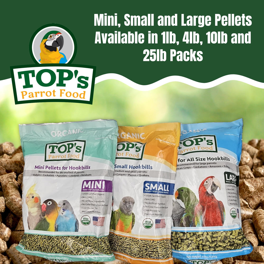 TOP's Parrot Food Pellets Hookbills: sin GMO, opción natural para aves
