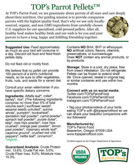 TOP's Pellets Hookbills, tamaño mediano, ideal para loros medianos y su nutrición estable.