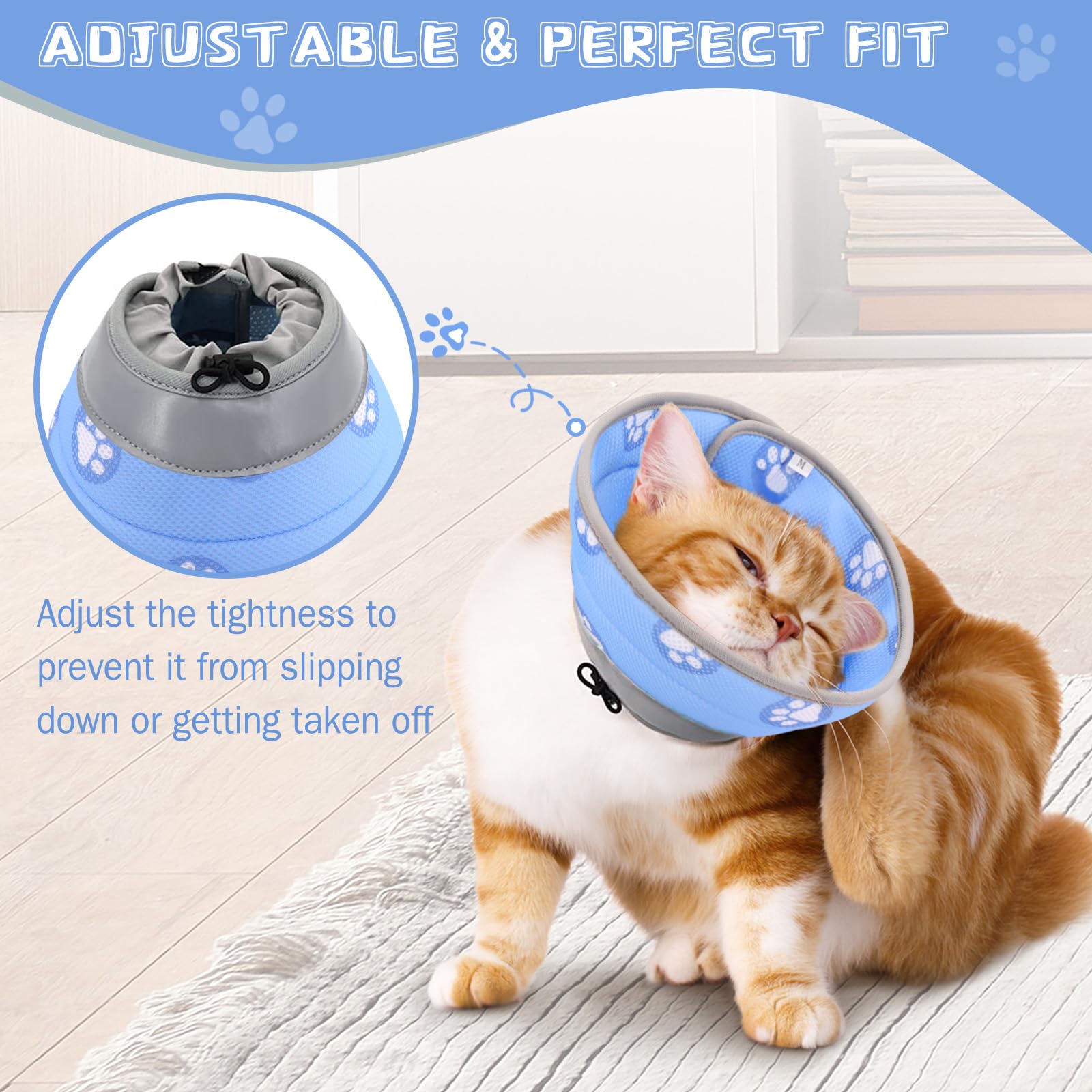 Protección del cuello con el cono Toptakeit facilita actividades como comer.