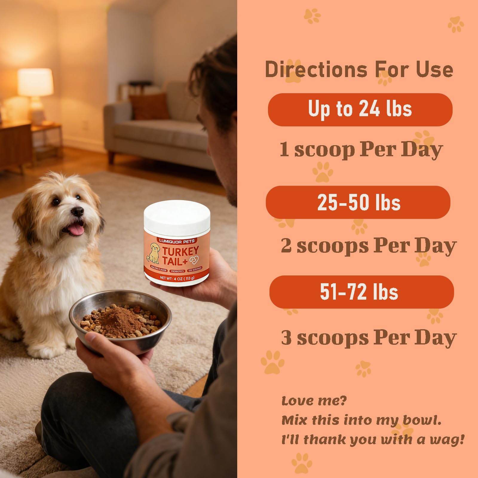 Lumiquor polvo, textura agradable para la alimentación de perros mayores
