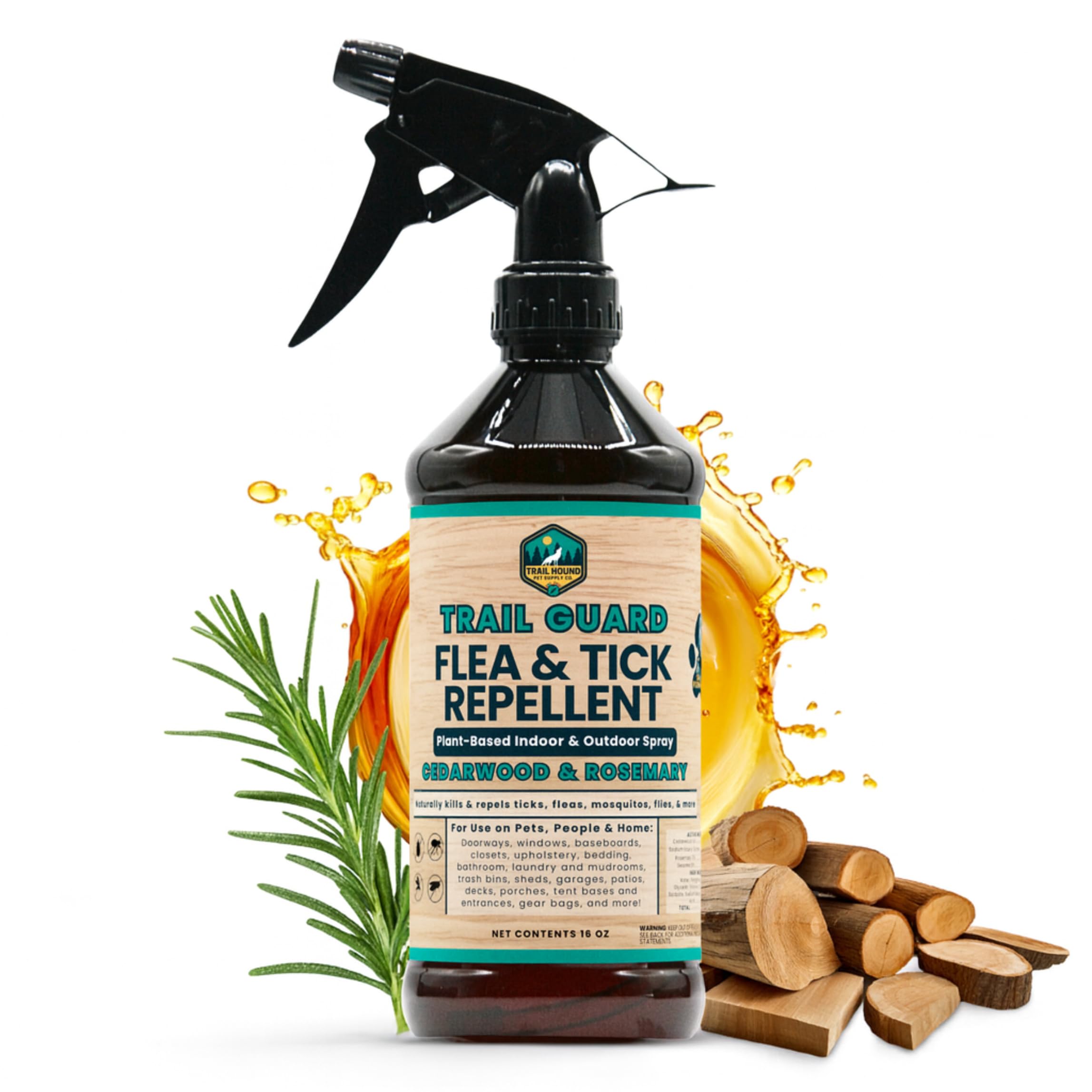 Trail Guard spray natural cedro y romero para perros y gatos, protección contra insectos al exterior.