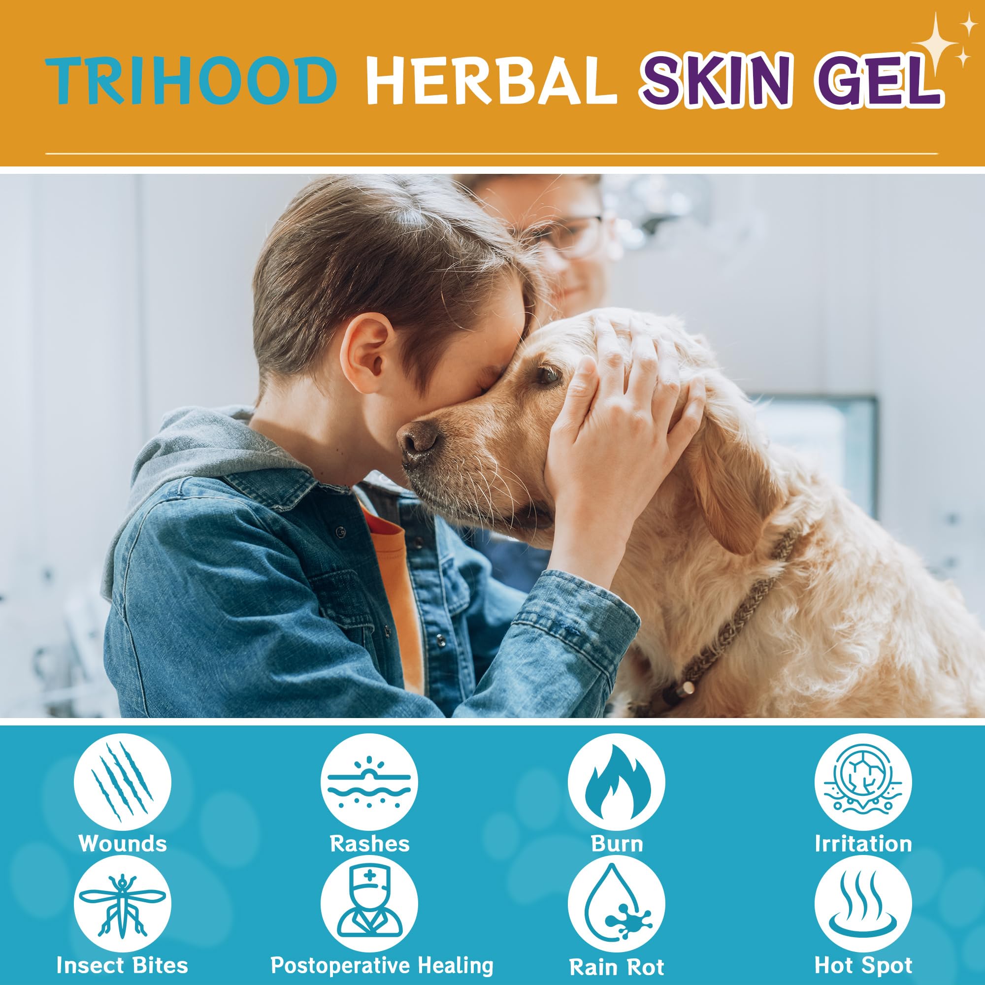 Aplicación de Trihood Gel para calmar piel irritada en perros y gatos.
