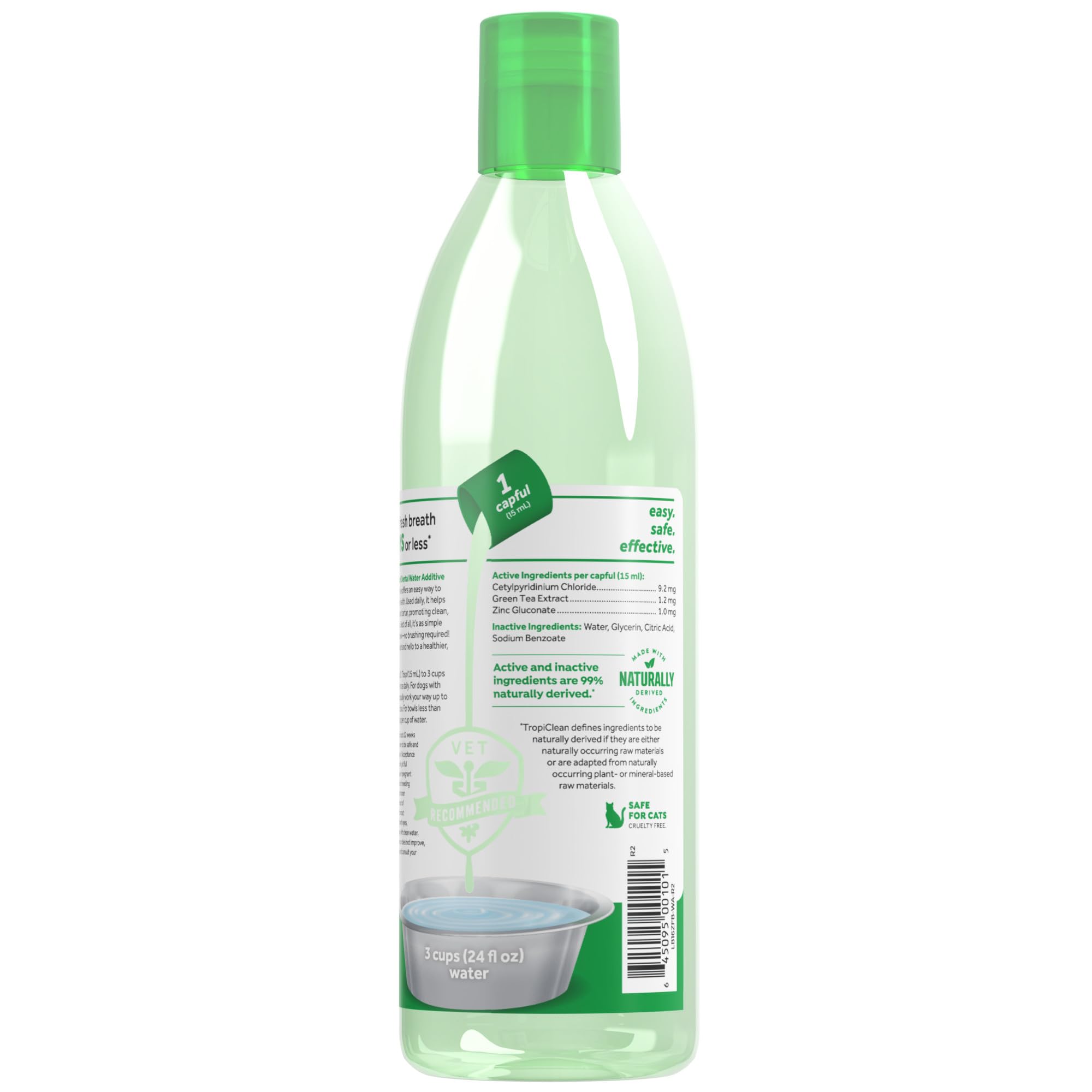TropiClean aditivo de agua para perros, uso diario para aliento agradable.