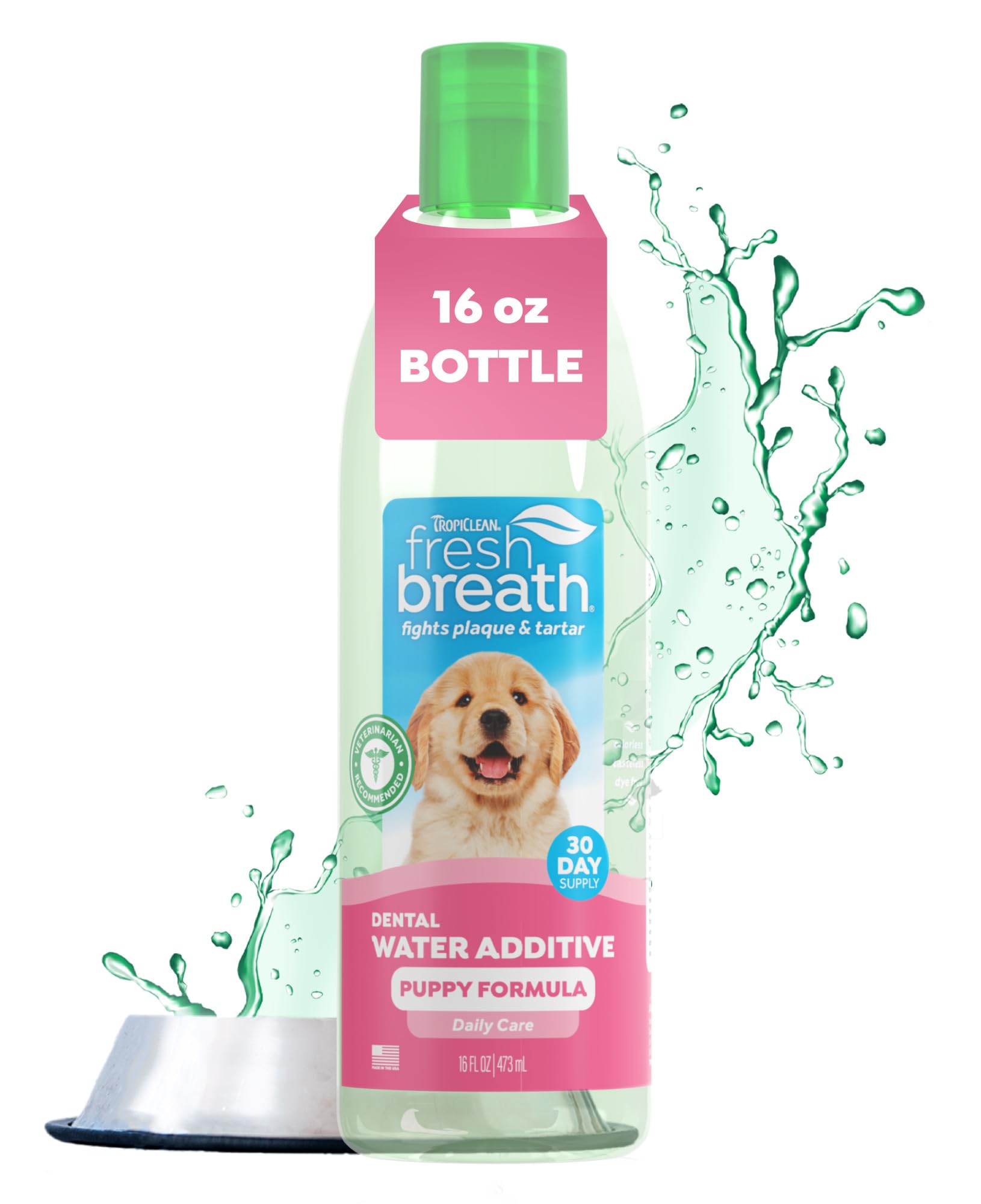 TropiClean aliento fresco: aditivo de agua para cachorros que ayuda a mantener el aliento.