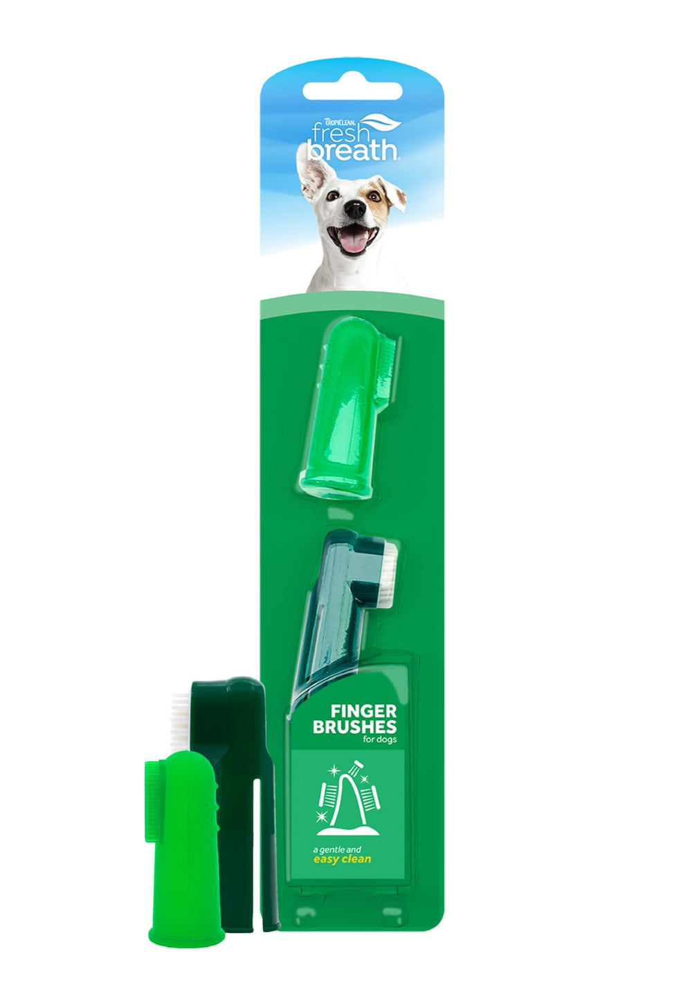 TropiClean cepillos-dedos para mascotas ofrecen aliento fresco y limpieza rápida.
