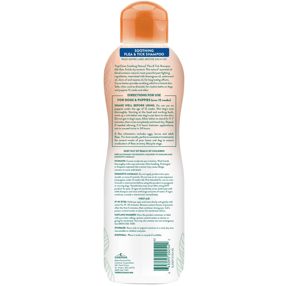 Baño calmante para perros, aroma cítrico con TropiClean champú.