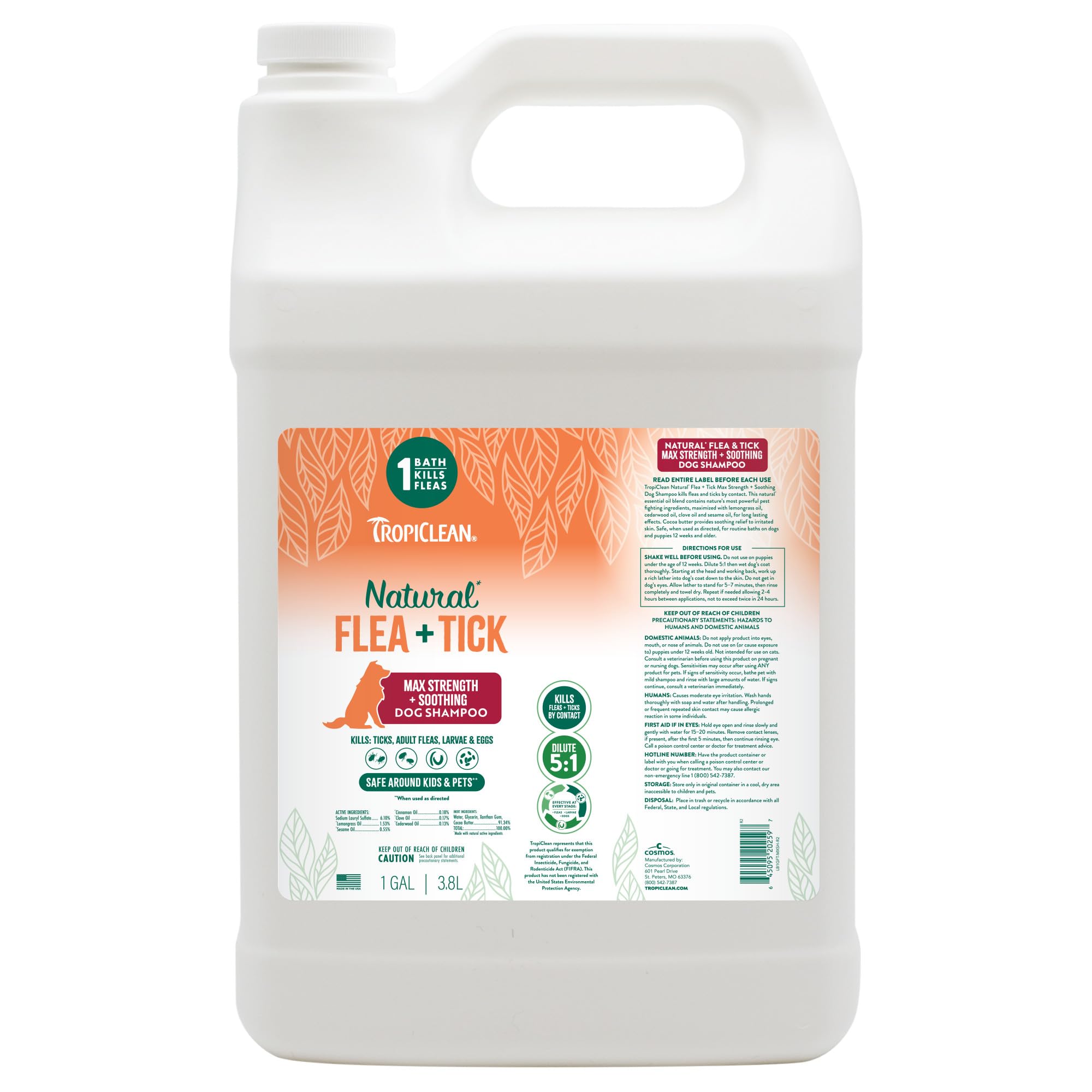 TropiClean Champú para perros, botella volcada, protege contra pulgas y garrapatas.