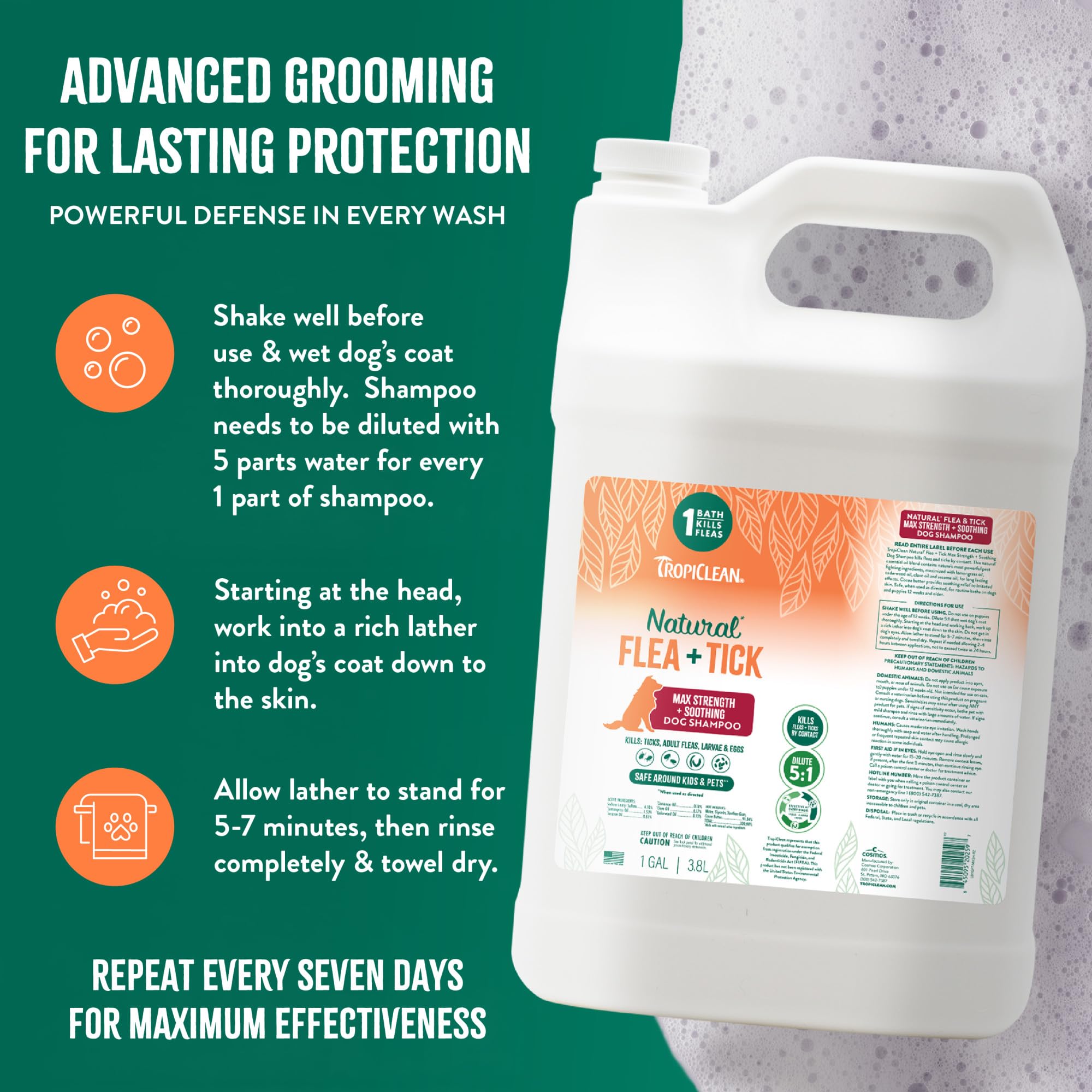 TropiClean Champú para perros, cuidado de piel, opción suave para uso regular.