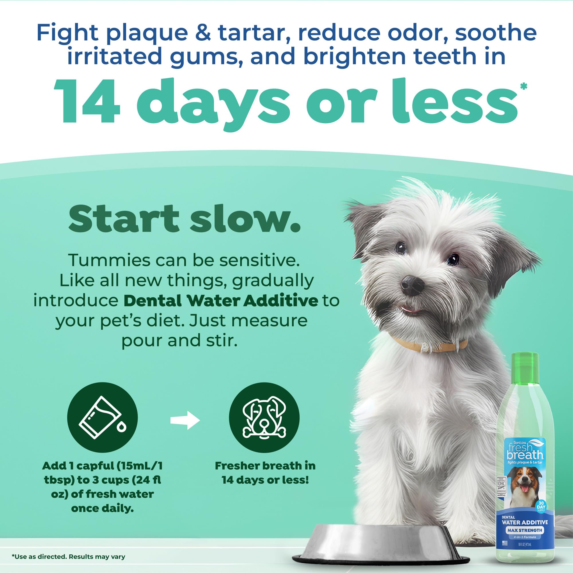 TropiClean cuidado oral para perros con uso diario.