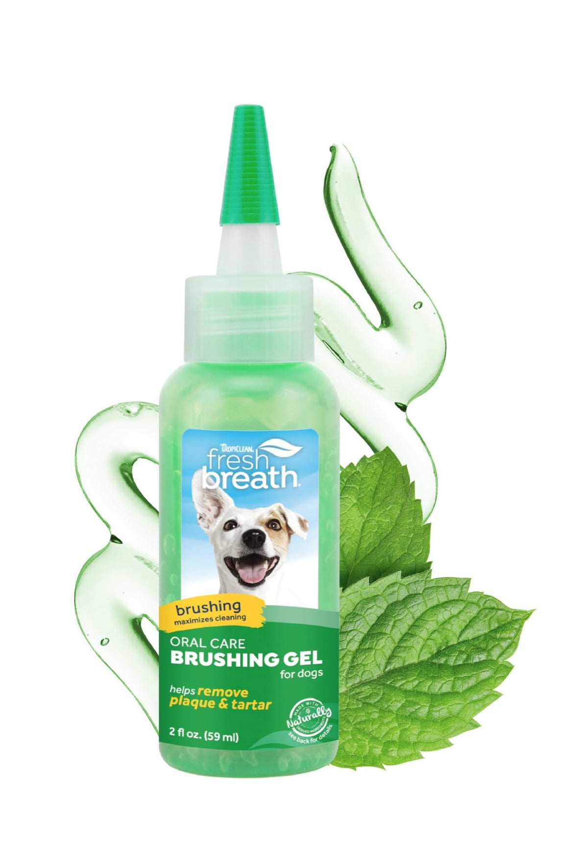 TropiClean gel de cuidado bucal para perros y gatos, uso diario recomendado.
