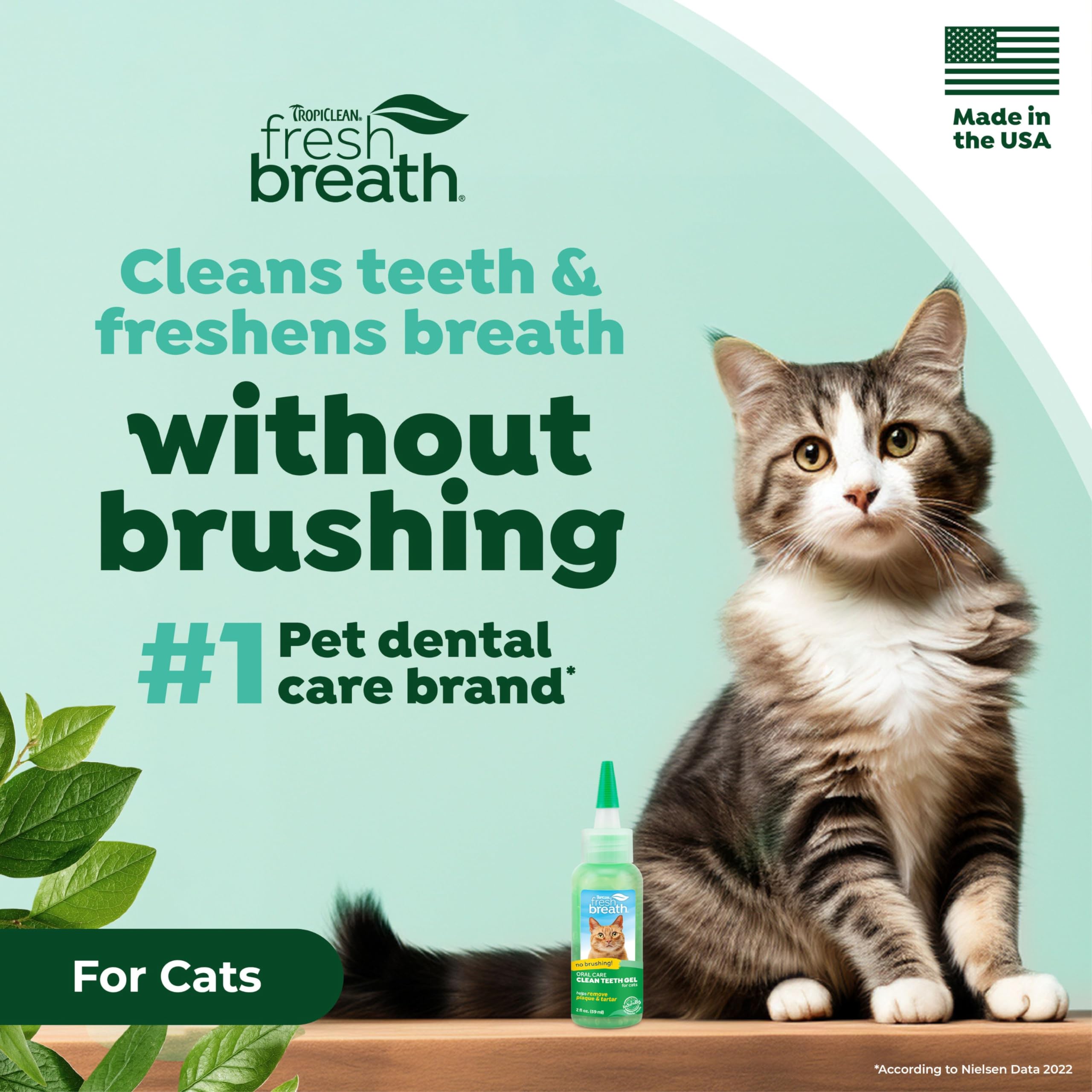 Tropiclean gel dental para gatos sin cepillo, aplicación fácil.