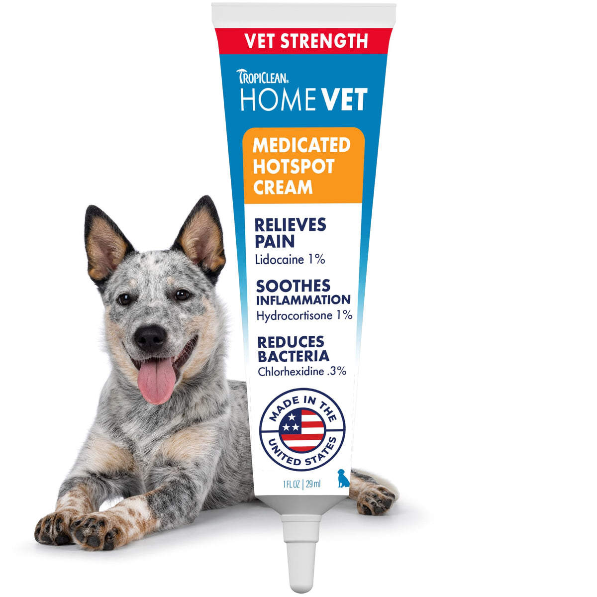 TropiClean HomeVet Crema Medicada: aplicación en perro para alivio rápido de irritaciones.
