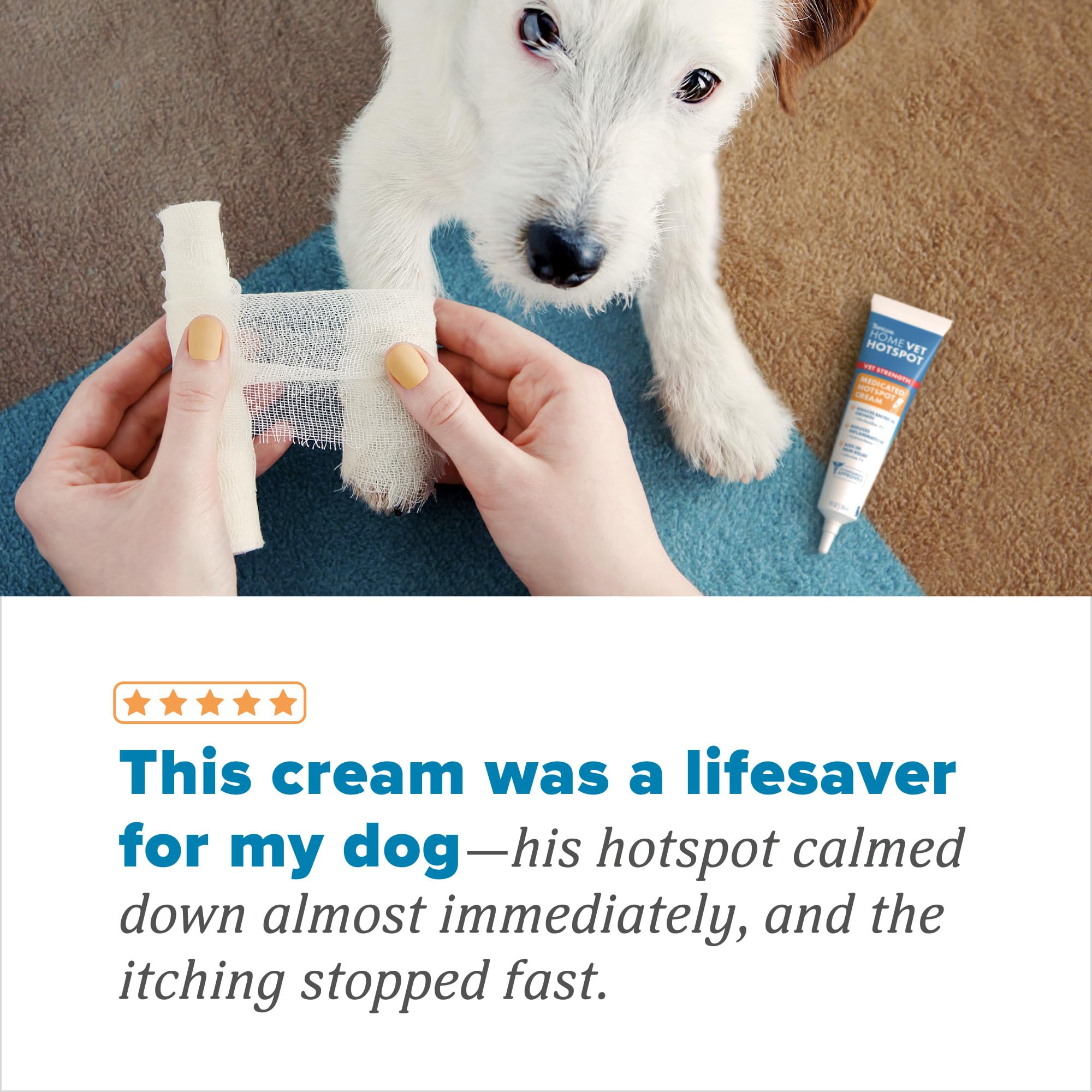 TropiClean HomeVet Crema Medicada facilita la aplicación para primeros auxilios en casa.