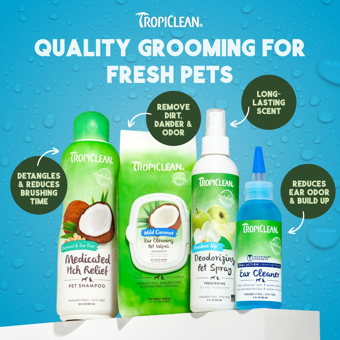 TropiClean kit orejas completo para cuidado diario.