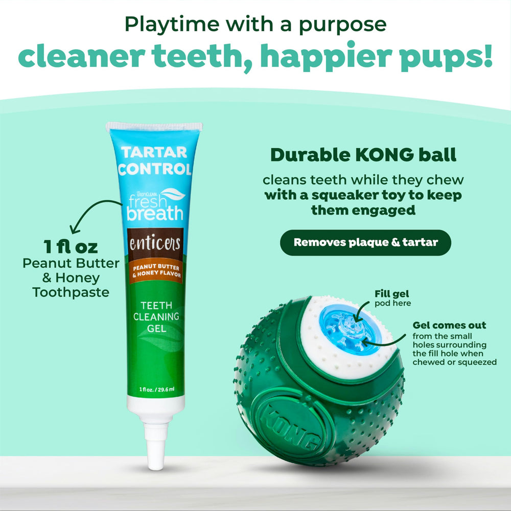 TropiClean Kong bola dental mediana con sabor mani y miel para perros