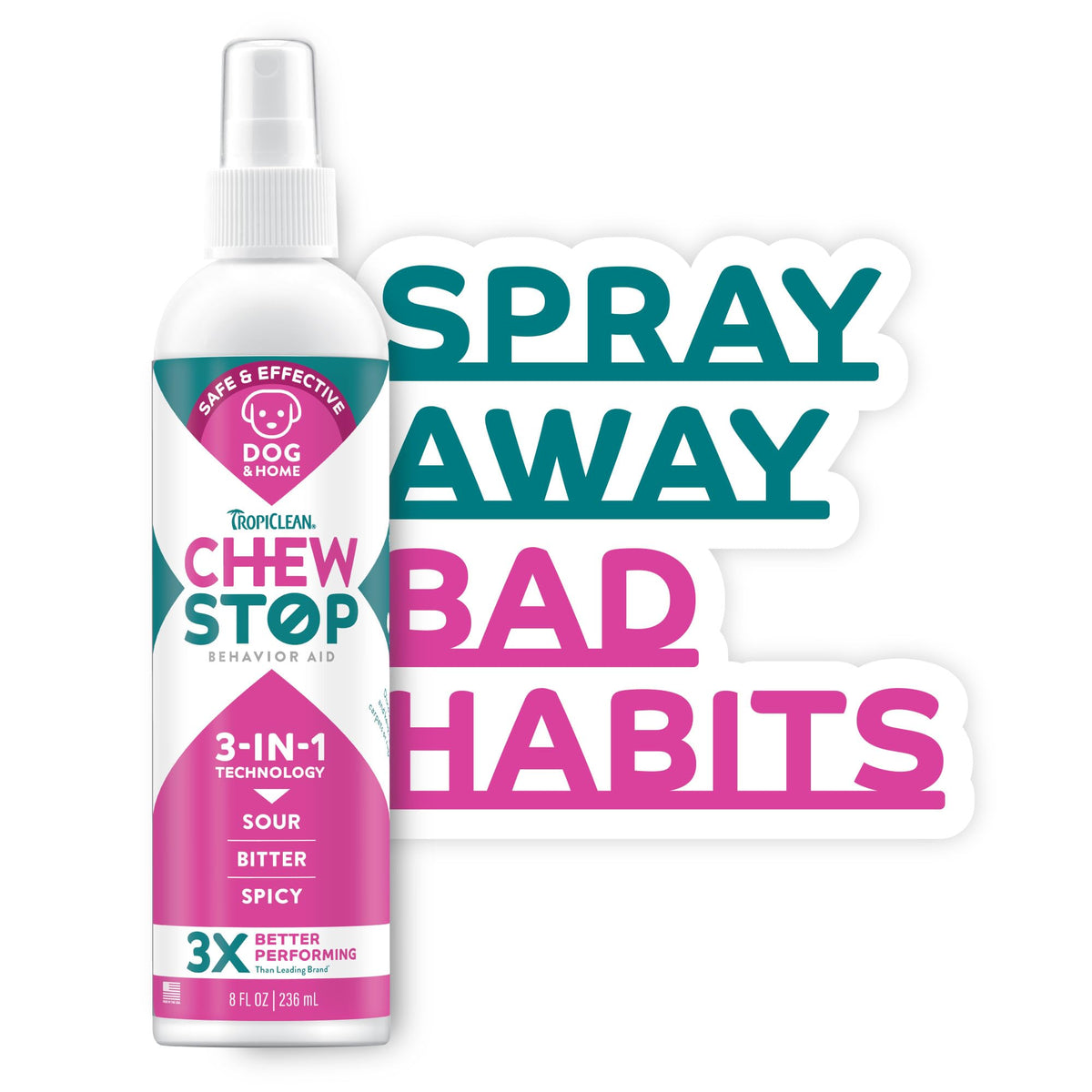 TropiClean No Chew Spray, botella de 8 oz para mordidas en el hogar