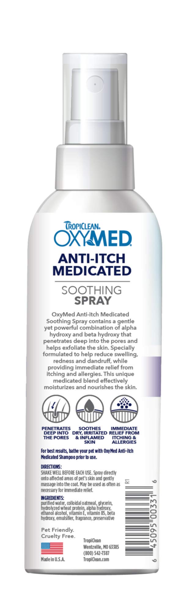 TropiClean Oximed aplicación en zona irritada para perros facilita alivio.