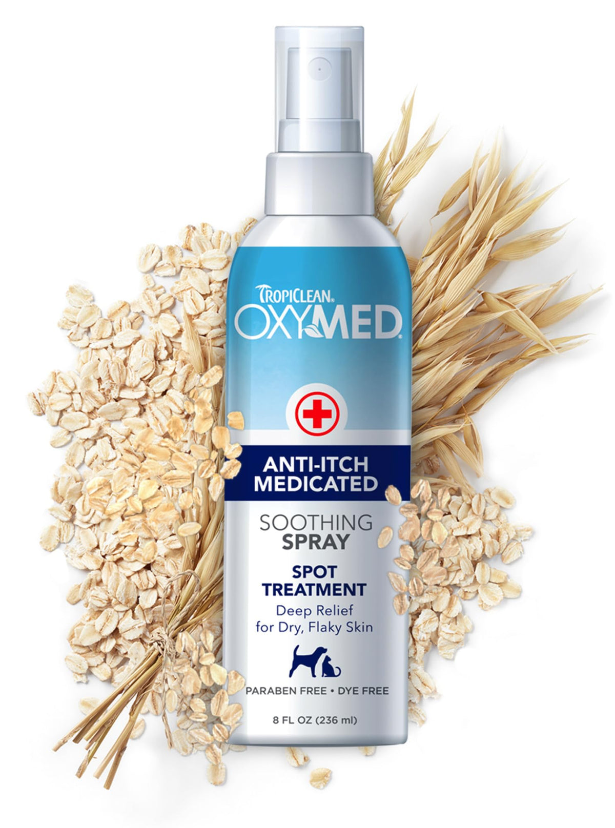 TropiClean Oximed botella con solución para zonas irritadas de la piel.