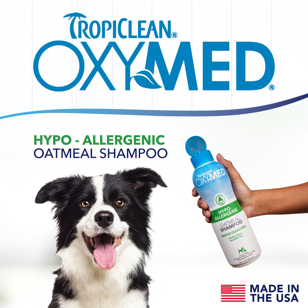 TropiClean OxyMed Champú, espuma suave para perros, ayuda a calmar la comezón.