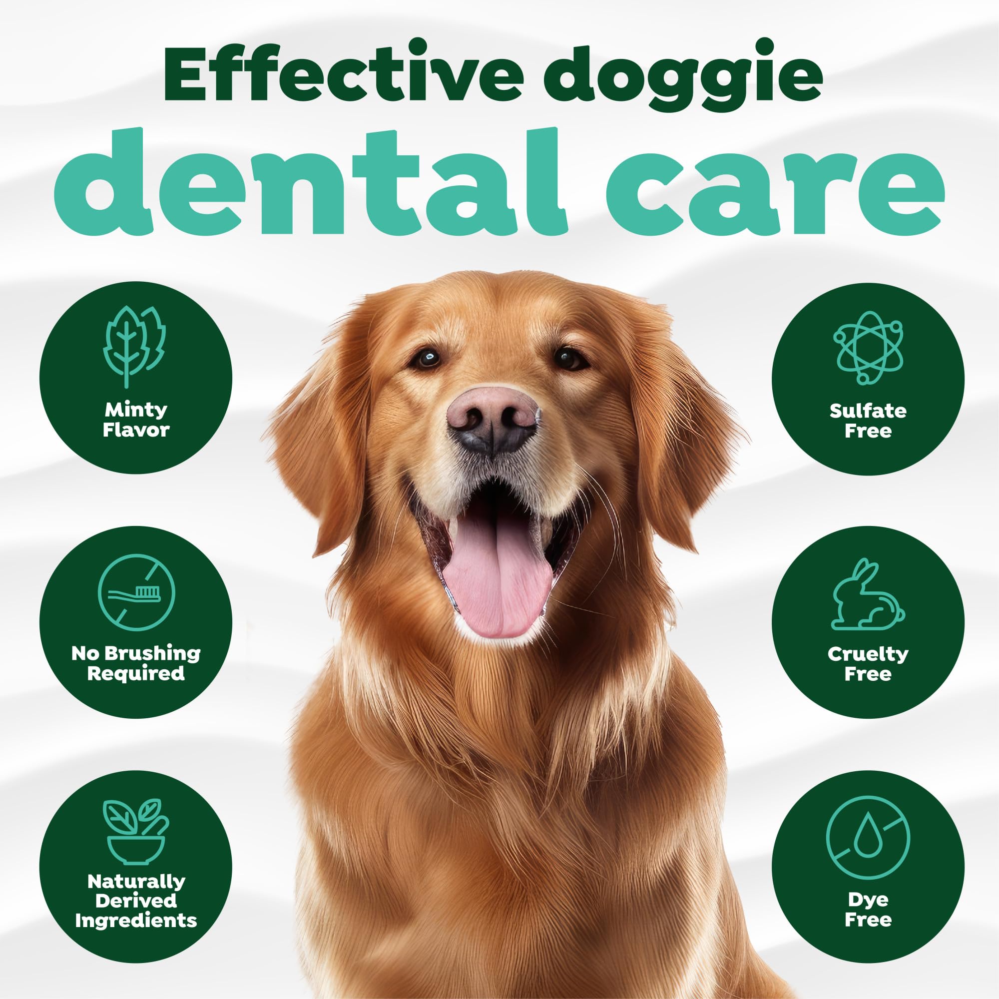 TropiClean perro lamiendo gel dental demuestra acción rápida al cubrir dientes y encías.